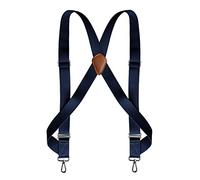 Macracrua Trucker Suspenders For Men Work Heavy Duty 3.5cm Wide X-back With 2 Side Hooks Clips Adjustable Elastic Braces Navy Blue