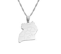 Macracrua Uganda Map & Cities Pendant Necklace Gold Color Silver Color Jewelry Ugandan Maps(Silver Color,60cm)
