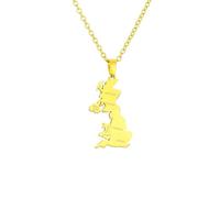 Macracrua UK Union Jack Map Pendant Necklace Great Britain Territory Outline Stainless Steel British Pride Jewellry (Style B,Gold Colour,50cm Chain)