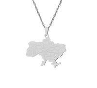 Macracrua Ukraine Map Pendant Necklace Ukrainian Jewelry With Water Wave Chain for Women Girls Silver Color 45cm or 17.7 Inches