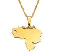 Macracrua Venezuela Map Pendant Necklaces For Women Men Silver Color/Gold-Plated Jewelry Venezuelan Jewellery(Gold Color,60cm)