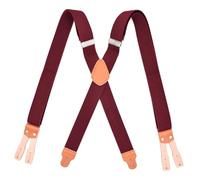 Macracrua Vintage Mens Leather Suspenders X back Button End Elastic Adjustable Braces for Wedding Groom Trousers Belts Straps (Burgundy)