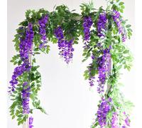 Macrak 2x6Ft Wisteria Hanging Flowers Artificial Vines Fake Garland Silk Flower for Wedding Party Outdoor Home Wall Decoration (Purple)
