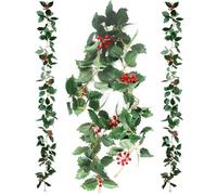 Macrak 6Ft Artificial Plant Christmas Garlands Decoration, Red Berry Green Holly Leaves Vine Decor for Indoor Outdoor Home Party Door Frame Backdrop (Green)