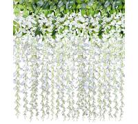 Macrak 7.2 Ft Artificial Wisteria Flowers, 16 Branches Artificial Flowers Vine Garland Plants for Wedding Party Garden Home Decoration (White)