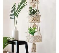 Macrame Boho Decorative Wall Basket, 3 Tier Hand Woven Hanging Fruit Hammock, 43inch Organiser for Fruits & Vegetables