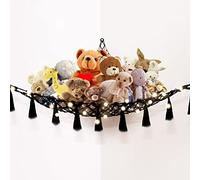 Macrame Boho Teddy Hammock for Stuffed Animals - Plush Toy Storage Net for Kid Room - Corner Hanging Holder for Teddies - Black