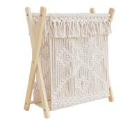 Macrame Book Rack, Woven Cotton Holder, Wooden Frame Stand, Boho Storage Basket, Decorative Rope Organizer, Ideal for Bedroom Display, Nursery Books, Magazines, Newspapers, Home Decor