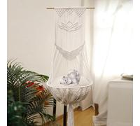 Macrame Cat Hammock-Boho Cat Bed Cotton Wall Hanging for Indoor Outdoor Home Decor, Macrame Cat Bed Hanging for Sleeping, Playing, Climbing and Lounging 49.2" Lx15.74 W