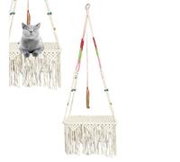 Macrame Cat Swing Bed - Hand Woven Cotton Rope Design with Strong Wooden Frame, Decorative Boho Cat Hammock for Small Pets, Hanging Swing Chair | Hammock for Kittens and Small Cats Relaxation