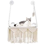 Macrame Cat Window Perch Boho Hammock with Screw Suction Cups Wall Mounted Pet Resting Seat Bed for Indoor