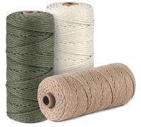 Macrame Cord 3mm x 100m, Thick Macrame Rope Natural Cotton Rope Craft String, 4 Strand Twisted Cotton Cord Yarn for DIY Plant Hanger, Wall Hanging, Christmas Decoration (Green, Beige, Brown)