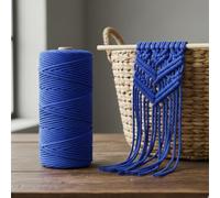 Macrame Cord 3mm x 109 Yards, Natural Cotton Twisted Rope Craft Cord on Spool for Wall Hanging, Plant Hangers, DIY Crafts, Royal Blue