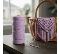 Macrame Cord 3mm x 109 Yards, Natural Cotton Twisted Rope Craft Cord on Spool for Wall Hanging, Plant Hangers, DIY Crafts, Lavender