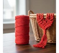 Macrame Cord 3mm x 109 Yards, Natural Cotton Twisted Rope Craft Cord on Spool for Wall Hanging, Plant Hangers, DIY Crafts, Red