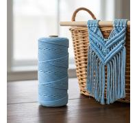 Macrame Cord 3mm x 109 Yards, Natural Cotton Twisted Rope Craft Cord on Spool for Wall Hanging, Plant Hangers, DIY Crafts, Light Blue