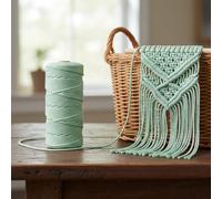 Macrame Cord 3mm x 109 Yards, Natural Cotton Twisted Rope Craft Cord on Spool for Wall Hanging, Plant Hangers, DIY Crafts, Light Green