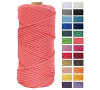 Macrame Cord 4mm x 109 Yards, JeogYong Thick Natural Cotton Cord Yarn Thread, 4-Strand Twisted Spool Twine String Cotton Rope for DIY Crafts Wall Hangings Plant Hangers Decorations (Watermelon Pink)