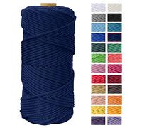 Macrame Cord 4mm x 109 Yards, JeogYong Thick Natural Cotton Cord Yarn Thread, 4-Strand Twisted Spool Twine String Cotton Rope for DIY Crafts, Wall Hangings, Plant Hangers, Home Decorations (Dark blue)