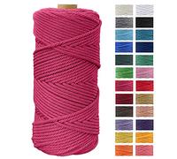 Macrame Cord 4mm x 109 Yards, JeogYong Thick Natural Cotton Cord Yarn Thread, 4-Strand Twisted Spool Twine String Cotton Rope for DIY Crafts, Wall Hangings, Plant Hangers, Home Decorations (Rose red)