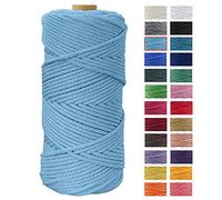 Macrame Cord 4mm x 109 Yards, JeogYong Thick Natural Cotton Cord Yarn Thread, 4-Strand Twisted Spool Twine String Cotton Rope for DIY Crafts, Wall Hangings, Plant Hangers, Home Decorations (Sky blue)