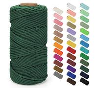 Macrame Cord 4mm x 109Yards (328Feet), Natural Cotton Macrame Rope - 4 Strands Twisted Macrame Cotton Cord for Wall Hanging, Plant Hangers, Crafts, Gift Wrapping and Wedding Decorations, Dark Green
