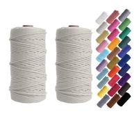 Macrame Cord Binwat Thick Natual Cotton Cord Yarn Macrame Rope Cord Cotton Rope for Wall Hangings, Plant Hangers, DIY Crafts, Home Decorations, Gift Wrapping 3mm x 100m (2pcs Natural White)