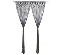 Macrame Curtain Anthracite Cotton 140 x 240 cm with Eyelets, Privacy Screen Curtain for Living Room, Bedroom, Children's Room, Room Divider, Decoration, Washable, Opaque, Insulating
