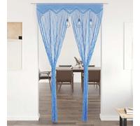 Macrame Curtain Blue 140 x 240 cm Cotton with Tabs, Thread Curtain as Room Divider, Door Curtain, Window Curtain for Living Room, Bedroom, Kitchen