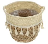Macrame Desktop Storage Organizer Basket, Beige Plant Fibre Cotton