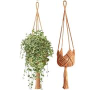 Macrame Hanger - 2 x Rope Boho Crochet Baskets, Decorative Plant Holder, Versatile Flower Pot Display for Indoor and Outdoor Use, for Home, Window, Veraņda, Balcony, Garden, Green
