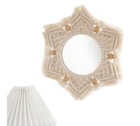 MacRame Hanging Mirror Knotted Fiber Art, Modern Rustic Display, Decorative Fringe Style | Intricate Bohemian Texture Craft Design, Soft Living Room Entrance Wall