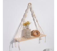 Macrame Hanging Wall Shelf Boho Wooden Plant Hanger Handmade Fabric Shelf Home Art Decor