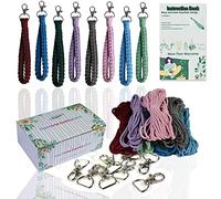 Macrame Keychain Making Kit for Adults with Instrcution & Online Tutorials | Pre-measured 3mm Macrame Cord, Key Rings to Make 8 Boho Keychains with Step by Step Manual for Women Beginners Art Craft Set