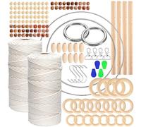 Macrame Kit for Adults, Featuring 3mm Macrame Cord 200M, 110PCS Wooden Beads, 20PCS Wood Rings, 4PCS Wood Sticks, 4PCS Metal Rings & Others Accessories DIY Macrame Wall Hanging Craft Kit for beginners