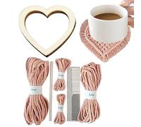 Macrame Kit, Love Heart Coaster Fashion Kit, Coaster Knitting Set, Handwoven Table Decor for Beginners Kids Sewing, Beginners Kids Adults Zorq