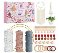 Macrame Kit,Macrame Kit for Beginners,656 Feet 3mm Macrame Cord,Natural Cotton Yarn Macrame with Wooden Beads,Wooden Poles,All Accessories to Make Macrame Plant Hanger,Macrame Wall Hanging Craft Kit