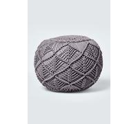 Macrame Knitted Pouffe 40 x 50 cm Homescapes Grey One Size