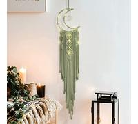 Macrame Moon Dream Catcher for Girl, Green Boho Crescent Dreamcatcher for Bedroom Adult, Handmade Aesthetic Room Wall Hanging with Star Pendant for Teen, Bohemian Home Decoration Gift Idea