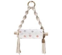 Macrame Paper Towel Holder - Hanging Paper Roll Stand Rustic Wooden Rope Toilet Paper Storage | Kitchen Bathroom Living Room Bedroom Decorative Minimalist Wall Organ