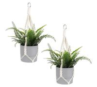 Macrame Plant Hanger, 2 Pack Boho Hanging Planters Baskets for Indoor Plants Decorative Braided Cotton Rope Flower Pot Holder with Metal Hook Rings for Outdoor Home Decor, No Tassels, Ivory, 20 Inchs