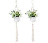 Macrame Plant Hanger, 2 Pack Boho Hanging Planters Baskets with Hooks, Crochet Braided Cotton Rope Flower Pot Holder for Indoor Outdoor Home Decor, No Tassels, Ivory, 20 Inches