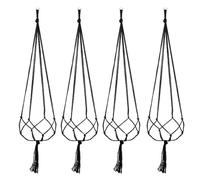 Macrame Plant Hanger Flower Pot Plant Holder,Handmade Woven Jute Rope Boho Hanging Planter Basket Decorative Flower Pot Holder for Indoor Outdoor Decorations (4PCS Black)