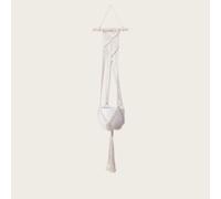 Macrame Plant Hanger, Handmade Cotton Rope Hanging Planter with Wooden Ring, Indoor Outdoor Plant Holder for Ceiling Hook, Natural Boho Decor for Small to Medium Pots, White Rope, 1 Pack