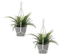 Macrame Plant Hanger Indoor, 2 Pack Boho Decor Hanging Plant Holder Planters for Indoor Plants Window Plant Hanger Flower Pot Hanging Basket with Wood Beads and Metal Hook Rings Ivory 20 Inch