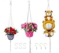 Macrame Plant Hangers Planter Flower Pots Holder 3 Pack Basket Stand Tassels with 6 Hooks Kit Cotton Rope for Decorative Indoor Outdoor Patio Garden Boho Home Décor (POTS NOT Included) (WHITE)
