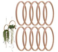 Macrame Ring, Wall Hanging Decoration - Round Wooden Accessories, Reusable Wreath Craft Set, 10 Pieces for Home, Living Room, Christmas, Wedding, Birthday, Room Decoration