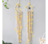 Macrame Star and Moon Dreamcatcher, Boho Wall Hanging, Handmade Crochet Tassel Decor for Modern Home White Cotton