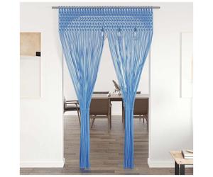 Macrame String Curtain Blue 140x240cm 80% Cotton Blend Handmade Easy Hang Tunnel