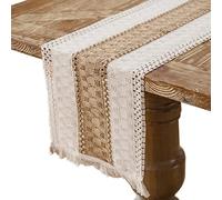 Macrame Table Runners Cotton Linen Fringe Boho Table Runner, Rustic Burlap Table Runner with Tassels for Bohemian Wedding Party Home Kitchen Tabletop Decor, 30 x 140 cm